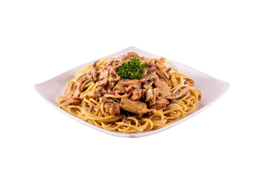 Pasta en Salsa de Pollo y Champiñones